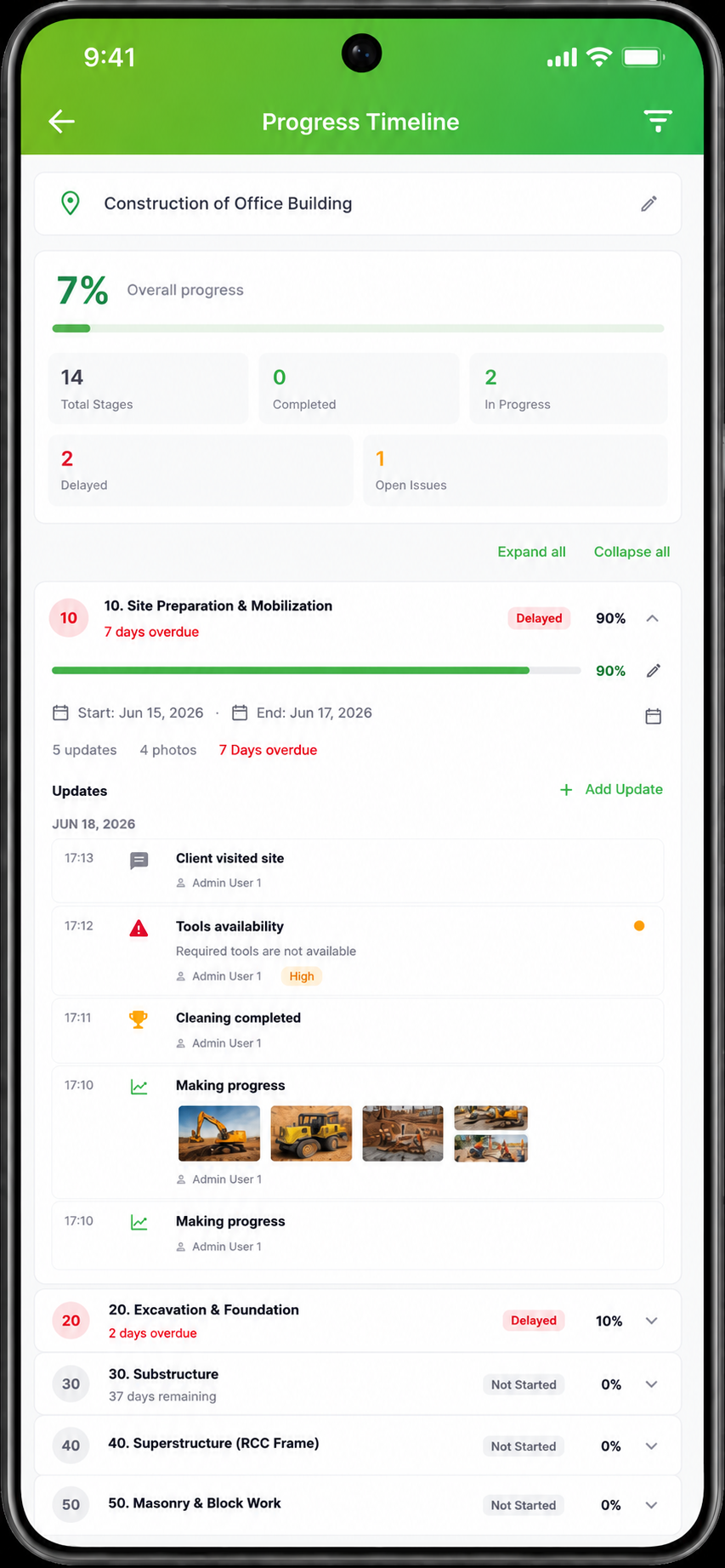 Site Tracking Timeline — Mobile