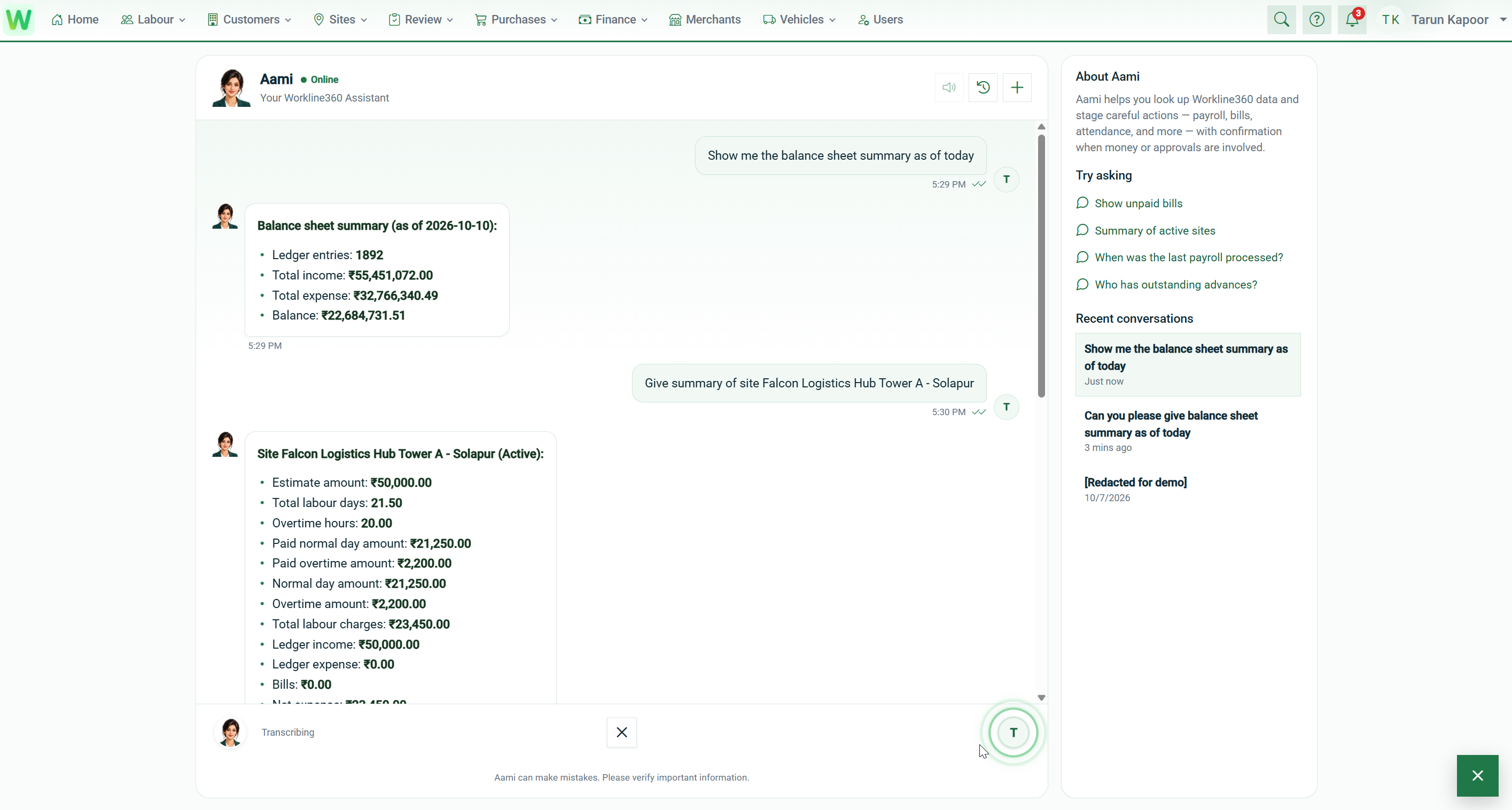 Workline360 Aami Multilingual AI ERP Voice and Chat Assistant