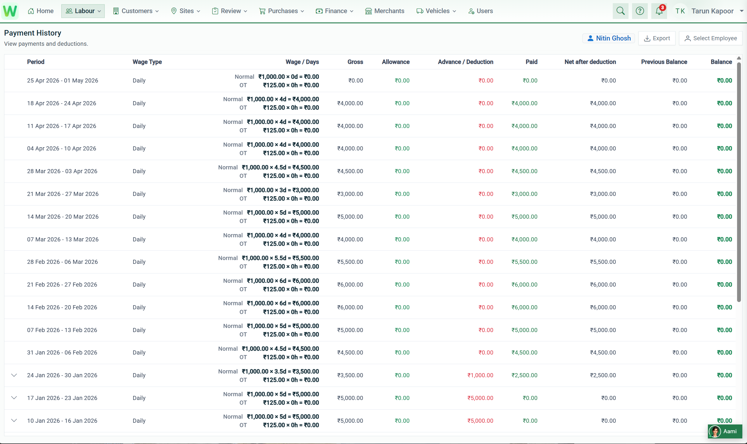 Workline360 Worker Payment Ledger and Advance Deductions